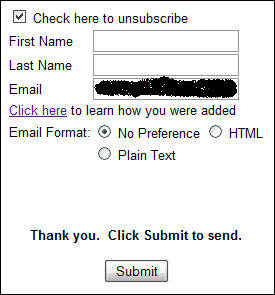 Unsubscribe Page